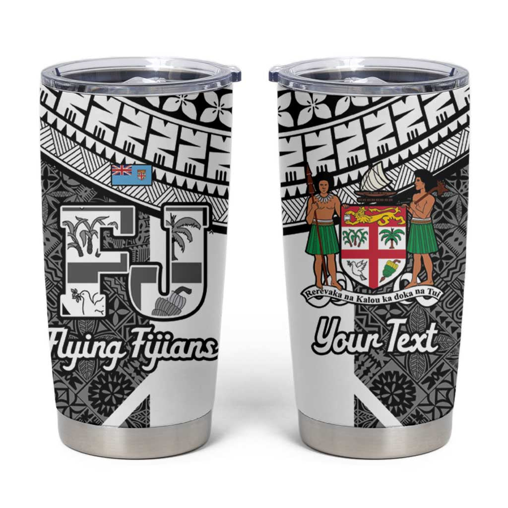 Custom Fiji Tapa Rugby Tumbler Cup Flying Fijian Black And White Version