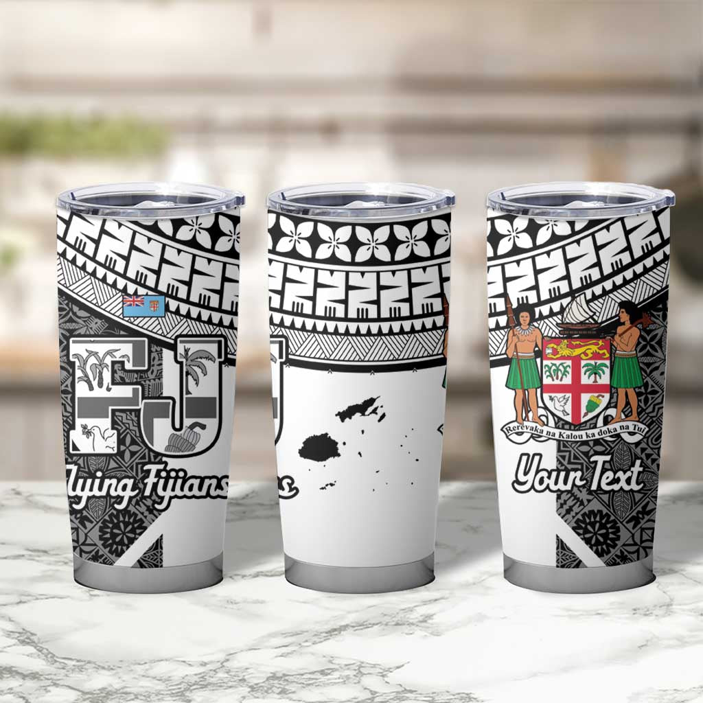 Custom Fiji Tapa Rugby Tumbler Cup Flying Fijian Black And White Version