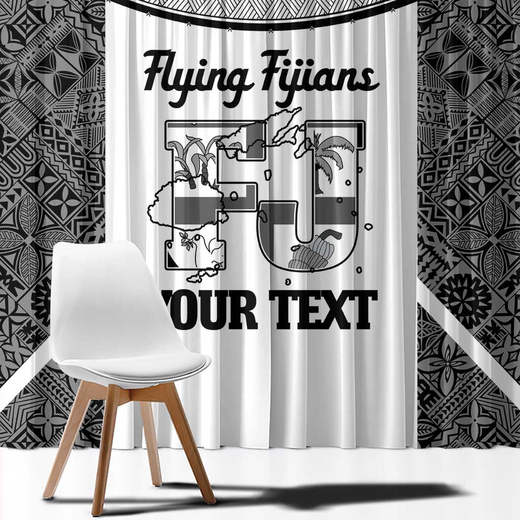 Custom Fiji Tapa Rugby Window Curtain Flying Fijian Black And White Version