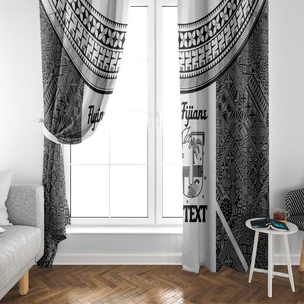 Custom Fiji Tapa Rugby Window Curtain Flying Fijian Black And White Version