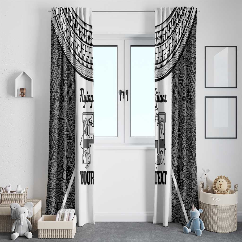 Custom Fiji Tapa Rugby Window Curtain Flying Fijian Black And White Version