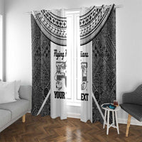 Custom Fiji Tapa Rugby Window Curtain Flying Fijian Black And White Version