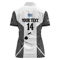 Custom Fiji Tapa Rugby Women Polo Shirt Flying Fijian Black And White Version