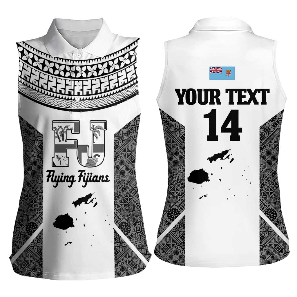 Custom Fiji Tapa Rugby Women Sleeveless Polo Shirt Flying Fijian Black And White Version