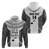 Custom Fiji Tapa Rugby Zip Hoodie Flying Fijian Black And White Version