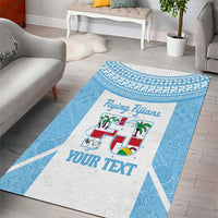 Custom Fiji Tapa Rugby Area Rug Flying Fijian Blue And White Version