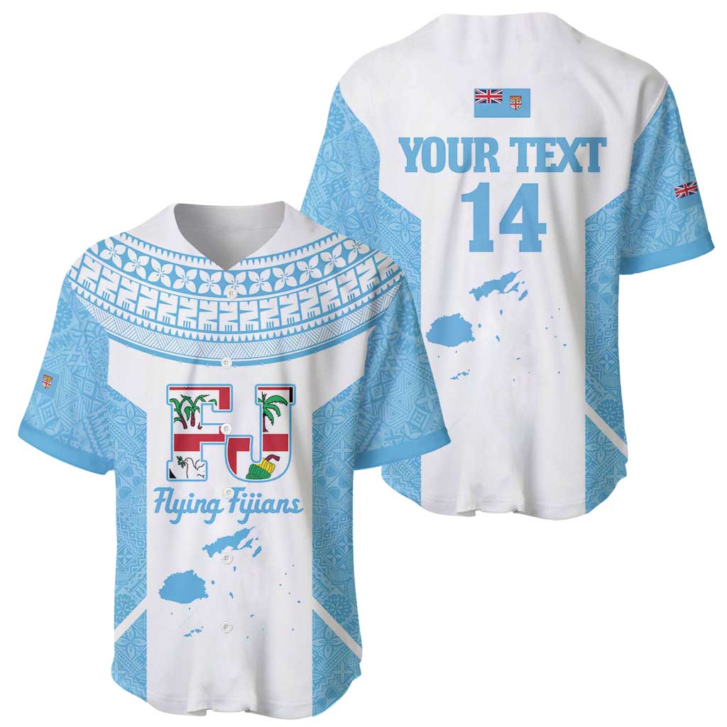 Custom Fiji Tapa Rugby Baseball Jersey Flying Fijian Blue And White Version