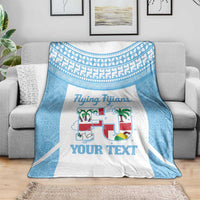 Custom Fiji Tapa Rugby Blanket Flying Fijian Blue And White Version