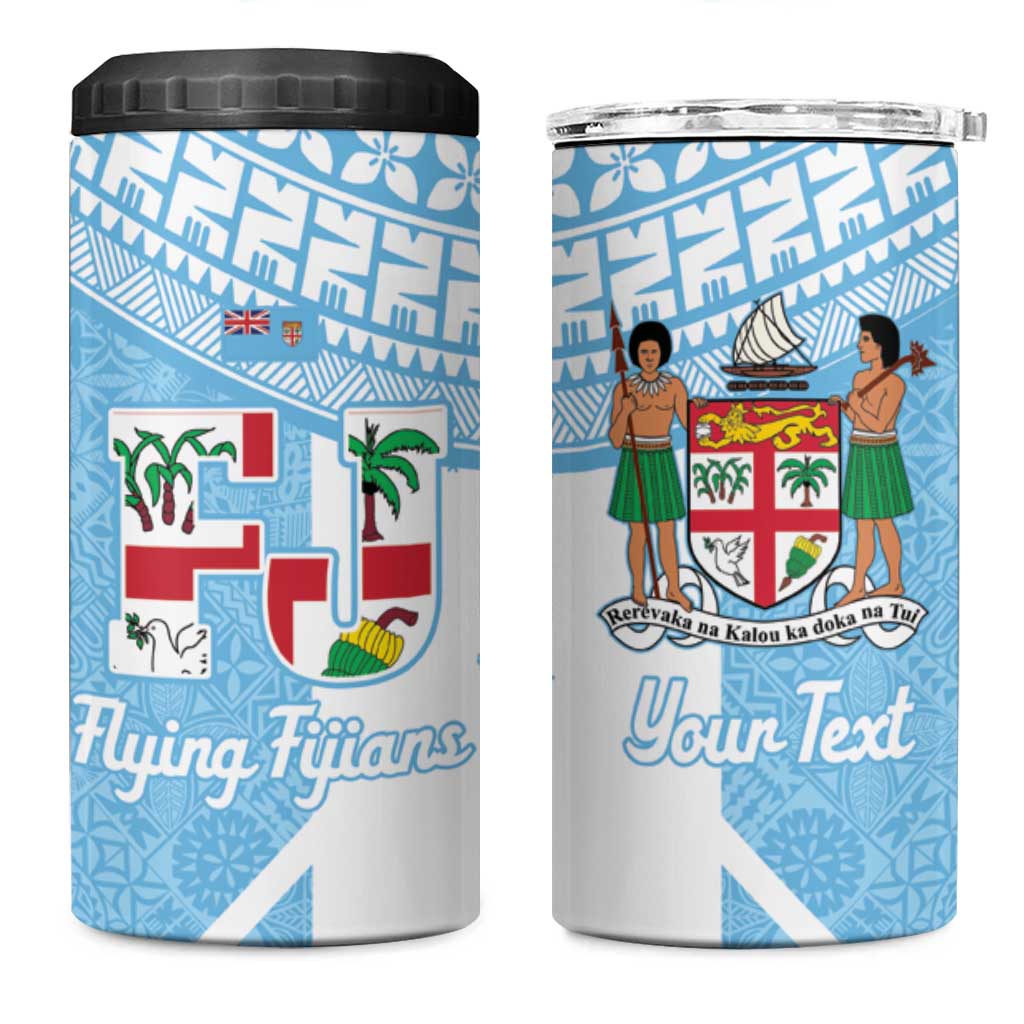Custom Fiji Tapa Rugby 4 in 1 Can Cooler Tumbler Flying Fijian Blue And White Version