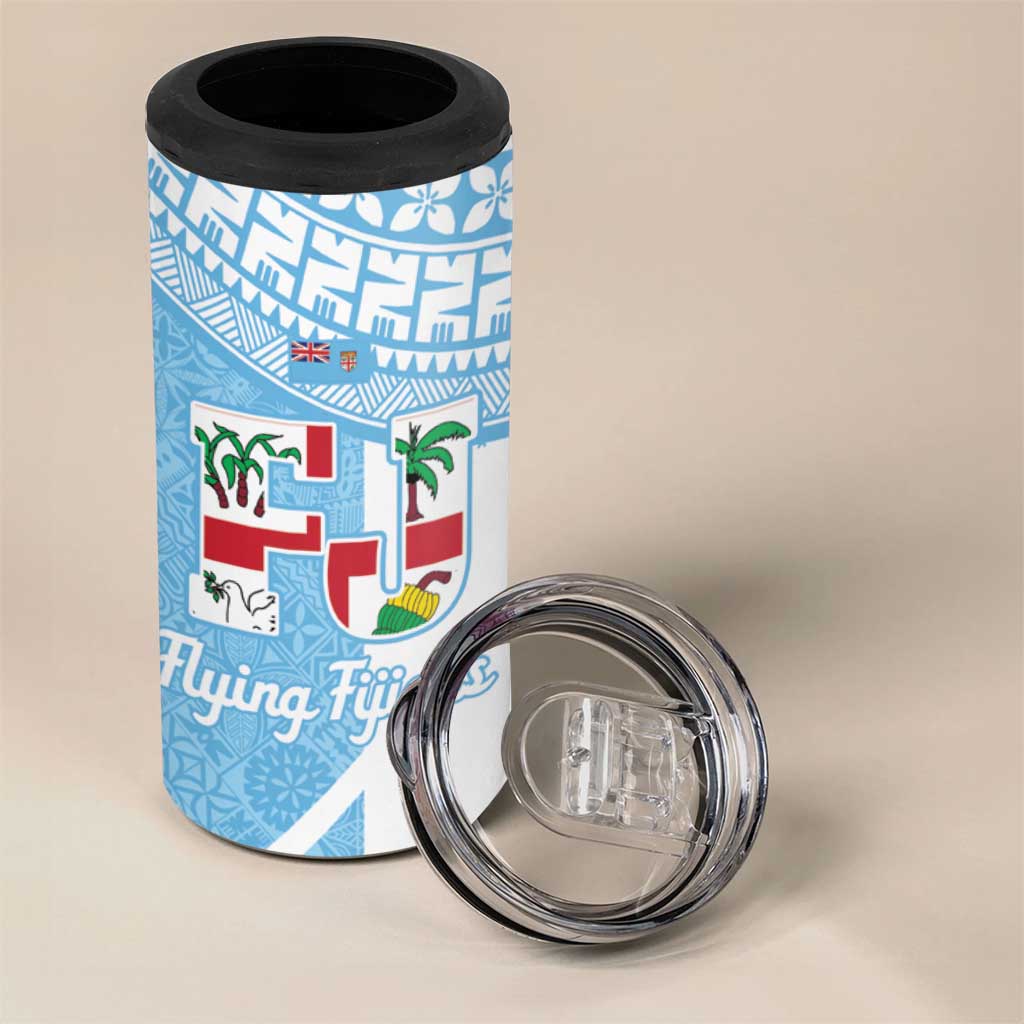 Custom Fiji Tapa Rugby 4 in 1 Can Cooler Tumbler Flying Fijian Blue And White Version