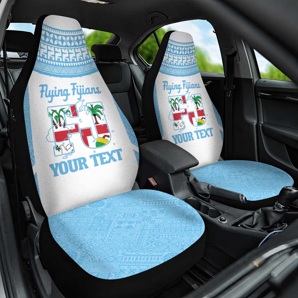 Custom Fiji Tapa Rugby Car Seat Cover Flying Fijian Blue And White Version
