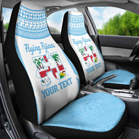 Custom Fiji Tapa Rugby Car Seat Cover Flying Fijian Blue And White Version