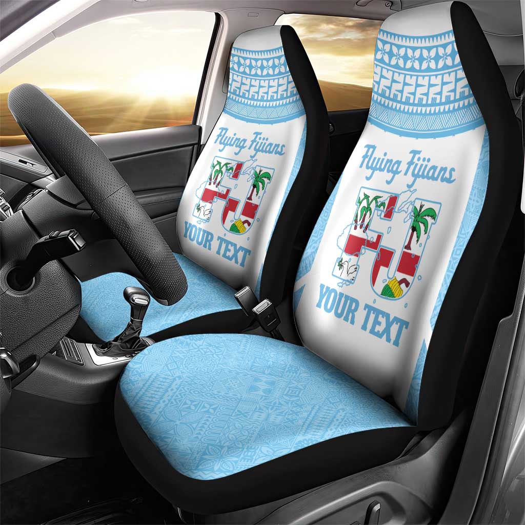 Custom Fiji Tapa Rugby Car Seat Cover Flying Fijian Blue And White Version