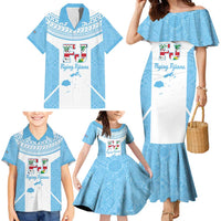 Custom Fiji Tapa Rugby Family Matching Mermaid Dress and Hawaiian Shirt Flying Fijian Blue And White Version