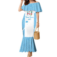 Custom Fiji Tapa Rugby Family Matching Mermaid Dress and Hawaiian Shirt Flying Fijian Blue And White Version
