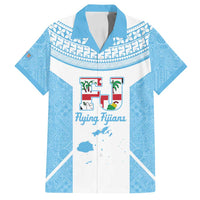 Custom Fiji Tapa Rugby Family Matching Puletasi and Hawaiian Shirt Flying Fijian Blue And White Version