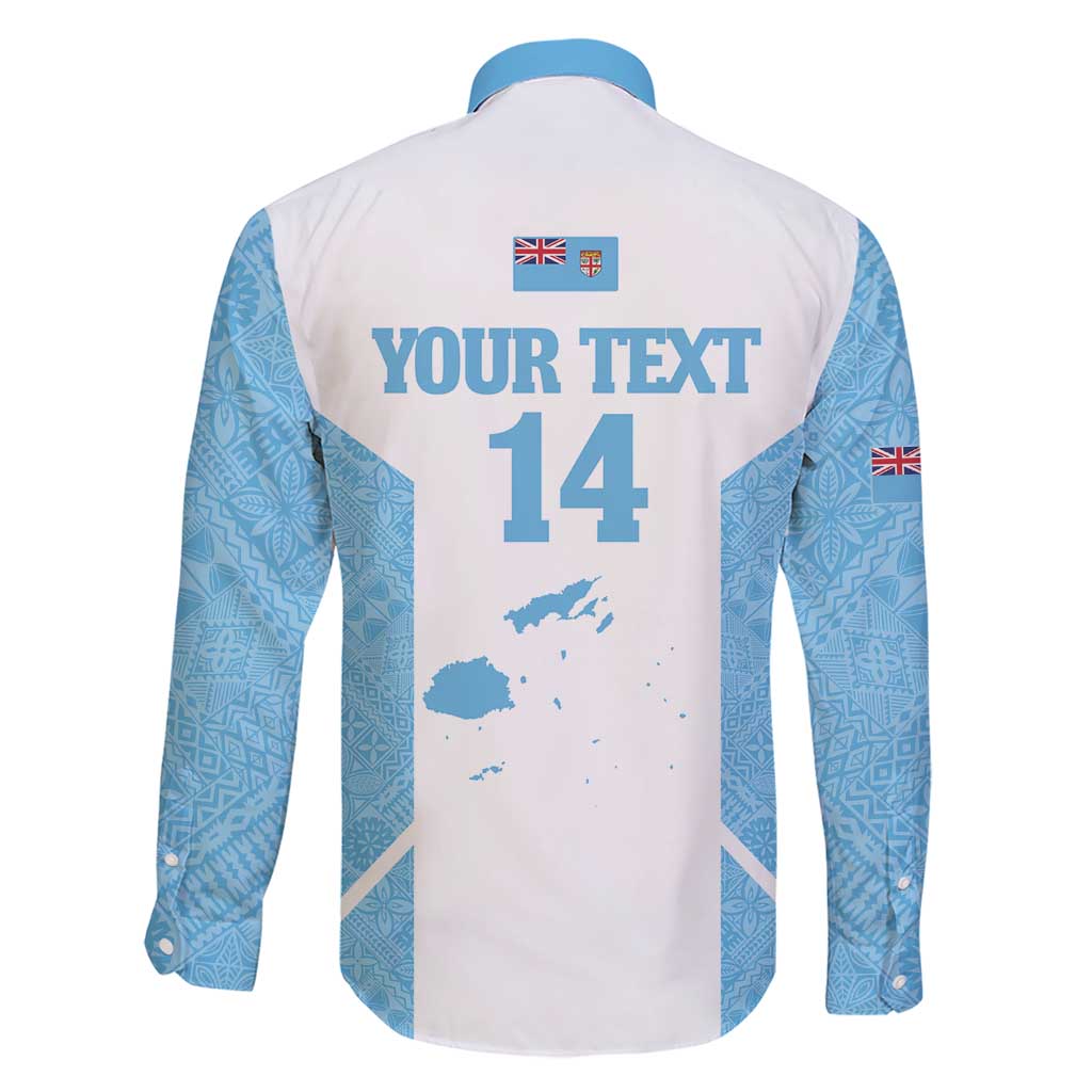 Custom Fiji Tapa Rugby Family Matching Short Sleeve Bodycon Dress and Hawaiian Shirt Flying Fijian Blue And White Version