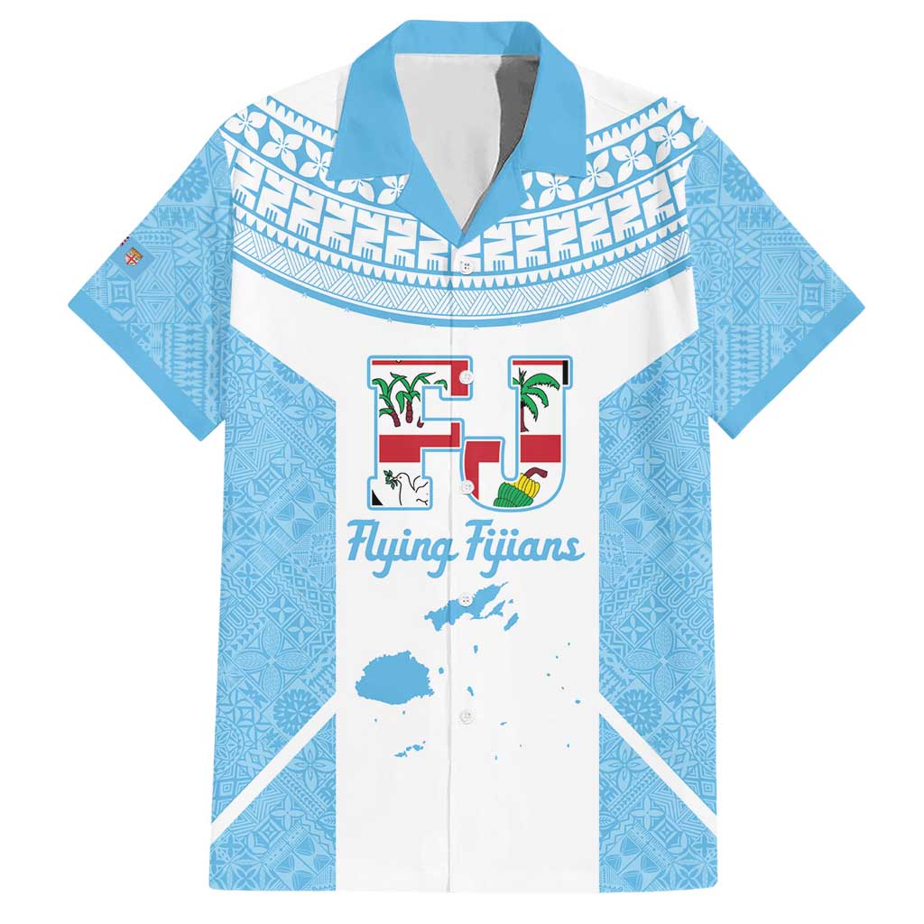 Custom Fiji Tapa Rugby Hawaiian Shirt Flying Fijian Blue And White Version