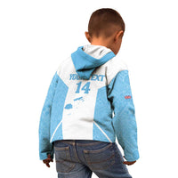 Custom Fiji Tapa Rugby Kid Hoodie Flying Fijian Blue And White Version