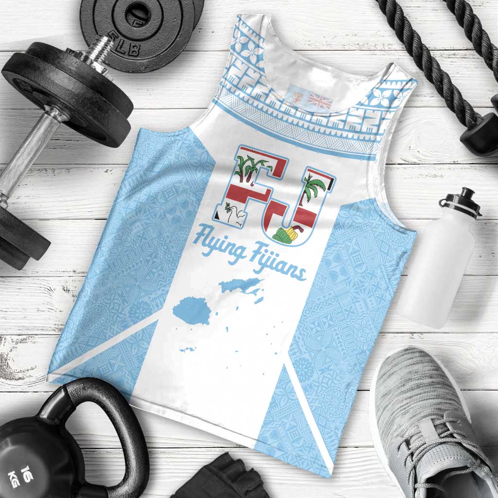 Custom Fiji Tapa Rugby Men Tank Top Flying Fijian Blue And White Version
