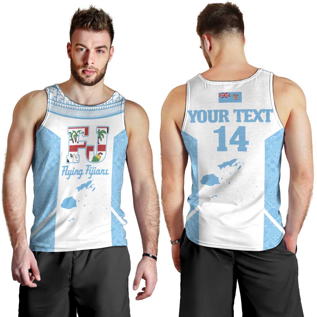 Custom Fiji Tapa Rugby Men Tank Top Flying Fijian Blue And White Version