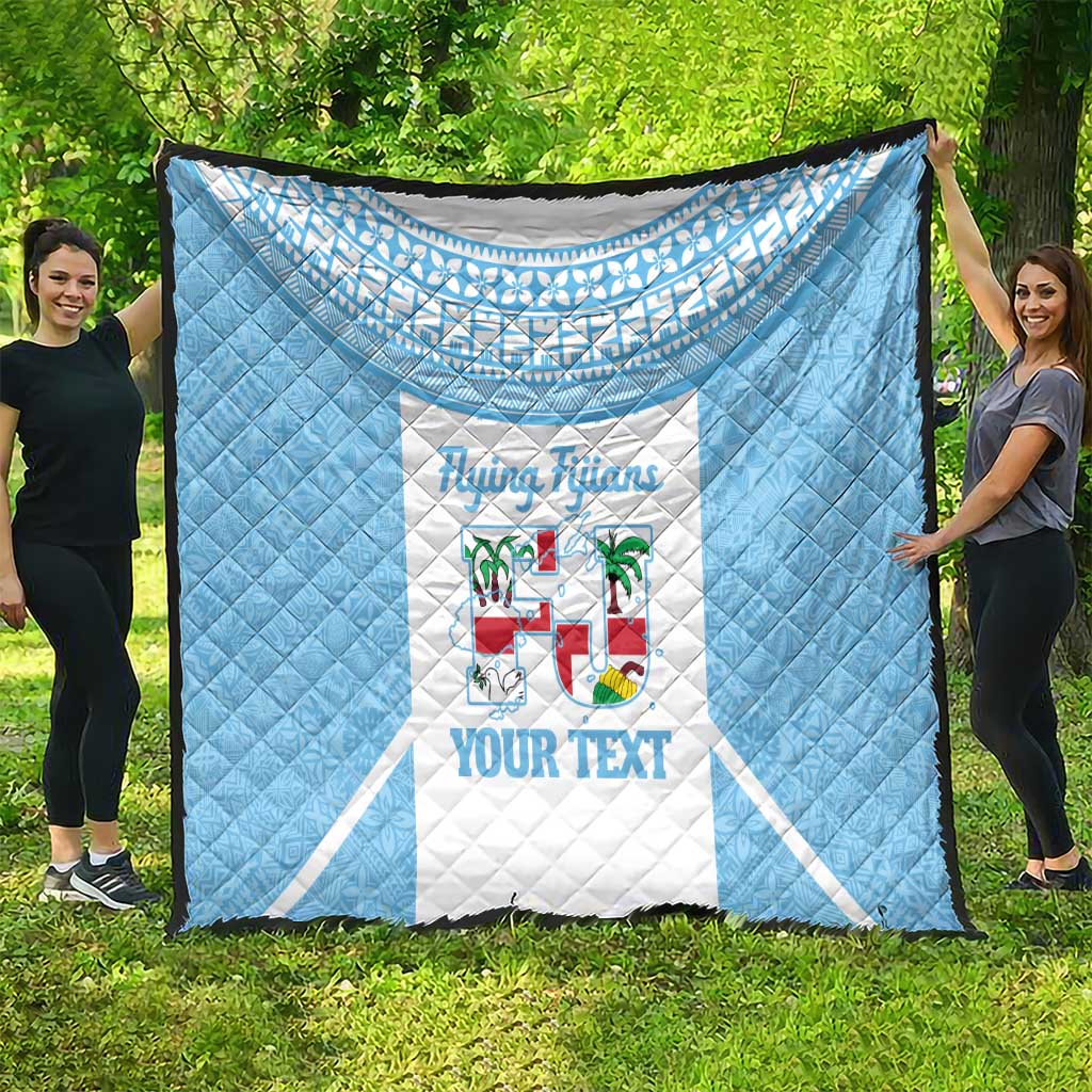 Custom Fiji Tapa Rugby Quilt Flying Fijian Blue And White Version