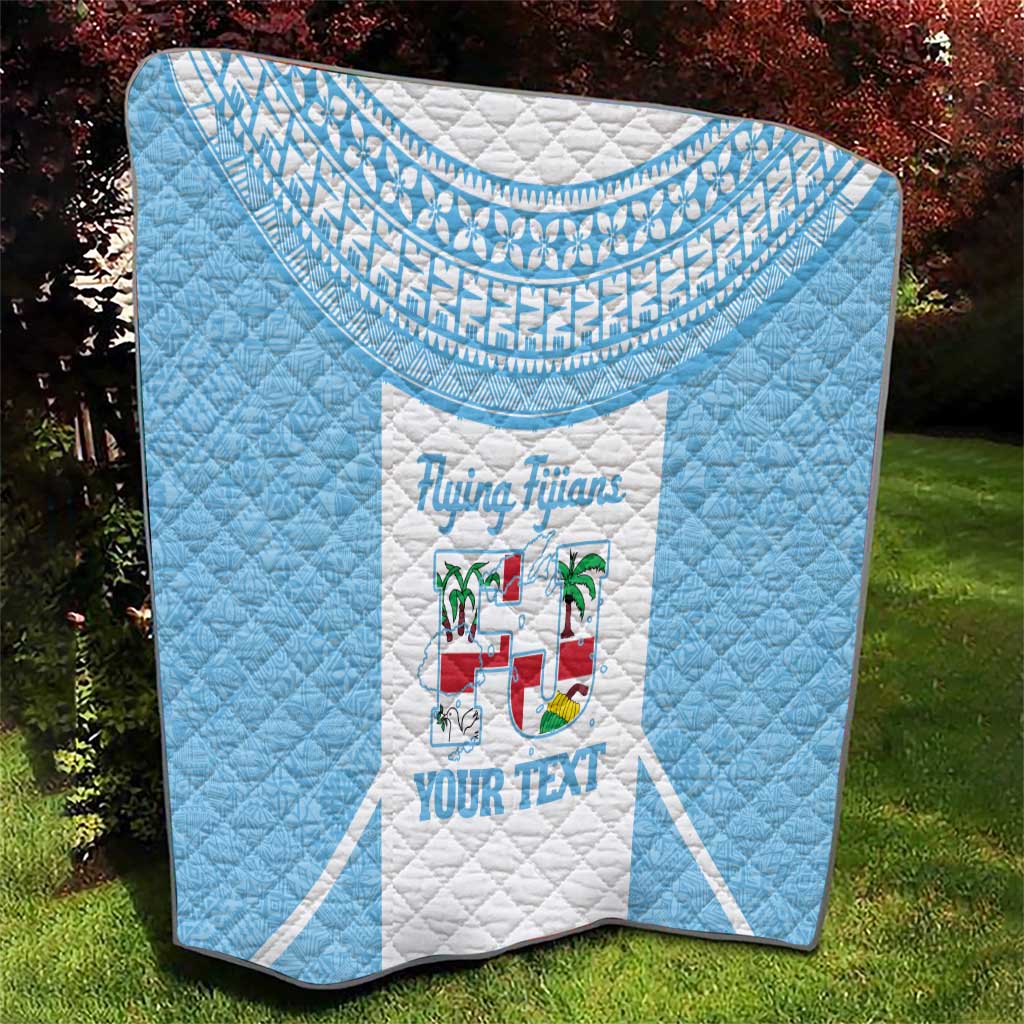 Custom Fiji Tapa Rugby Quilt Flying Fijian Blue And White Version