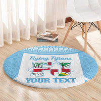 Custom Fiji Tapa Rugby Round Carpet Flying Fijian Blue And White Version