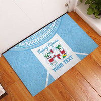 Custom Fiji Tapa Rugby Rubber Doormat Flying Fijian Blue And White Version