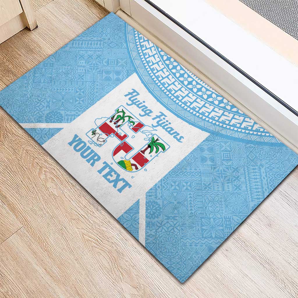 Custom Fiji Tapa Rugby Rubber Doormat Flying Fijian Blue And White Version