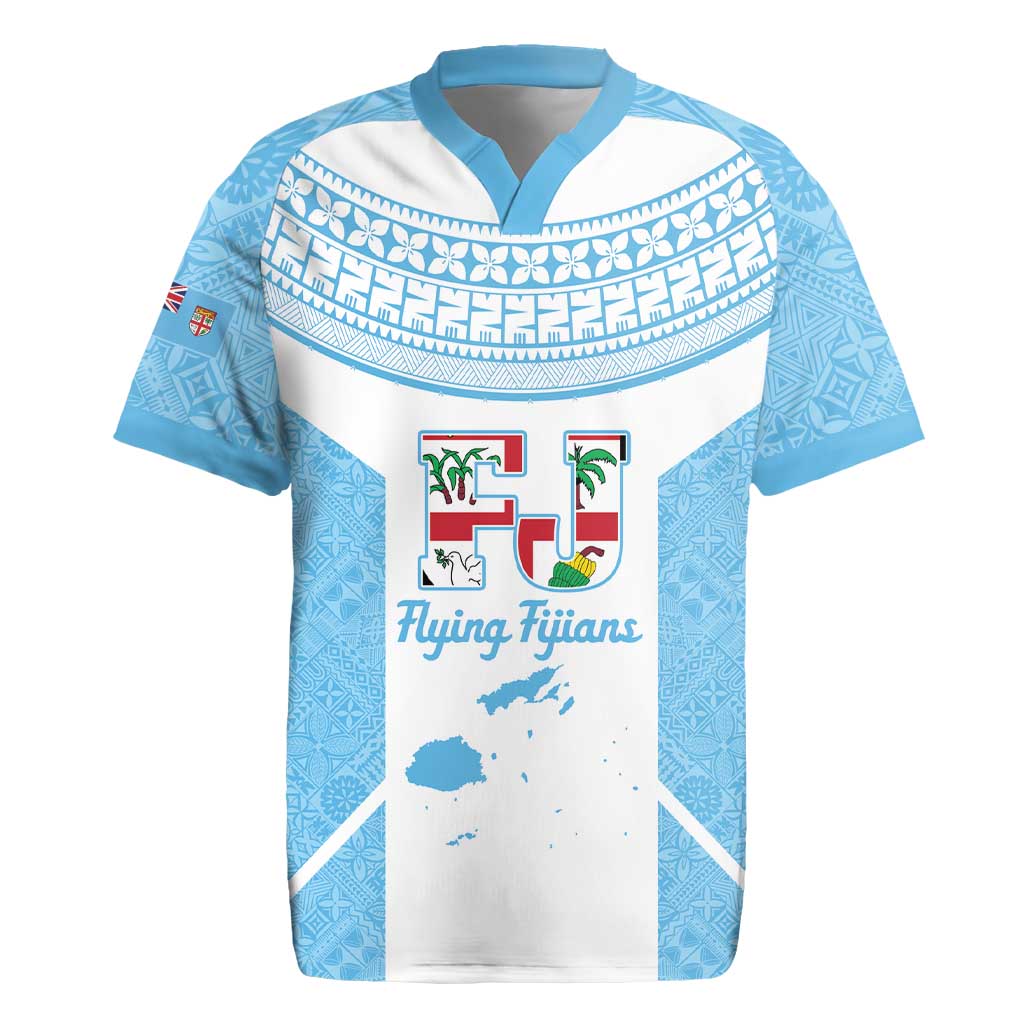 Custom Fiji Tapa Rugby Rugby Jersey Flying Fijian Blue And White Version