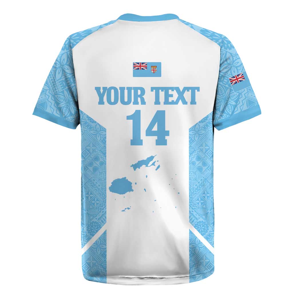 Custom Fiji Tapa Rugby Rugby Jersey Flying Fijian Blue And White Version