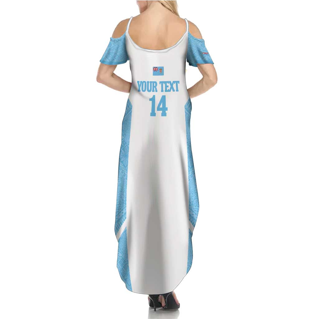 Custom Fiji Tapa Rugby Summer Maxi Dress Flying Fijian Blue And White Version