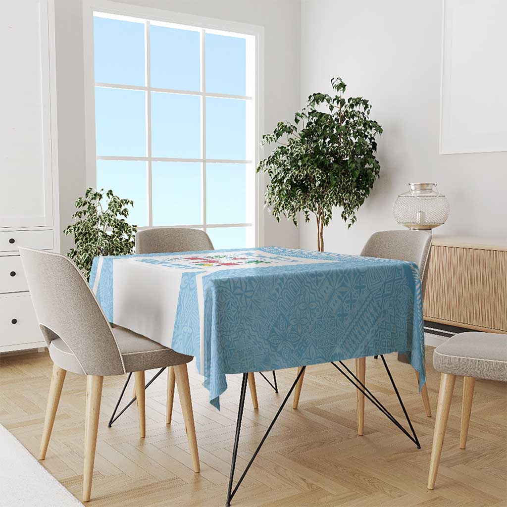 Custom Fiji Tapa Rugby Tablecloth Flying Fijian Blue And White Version