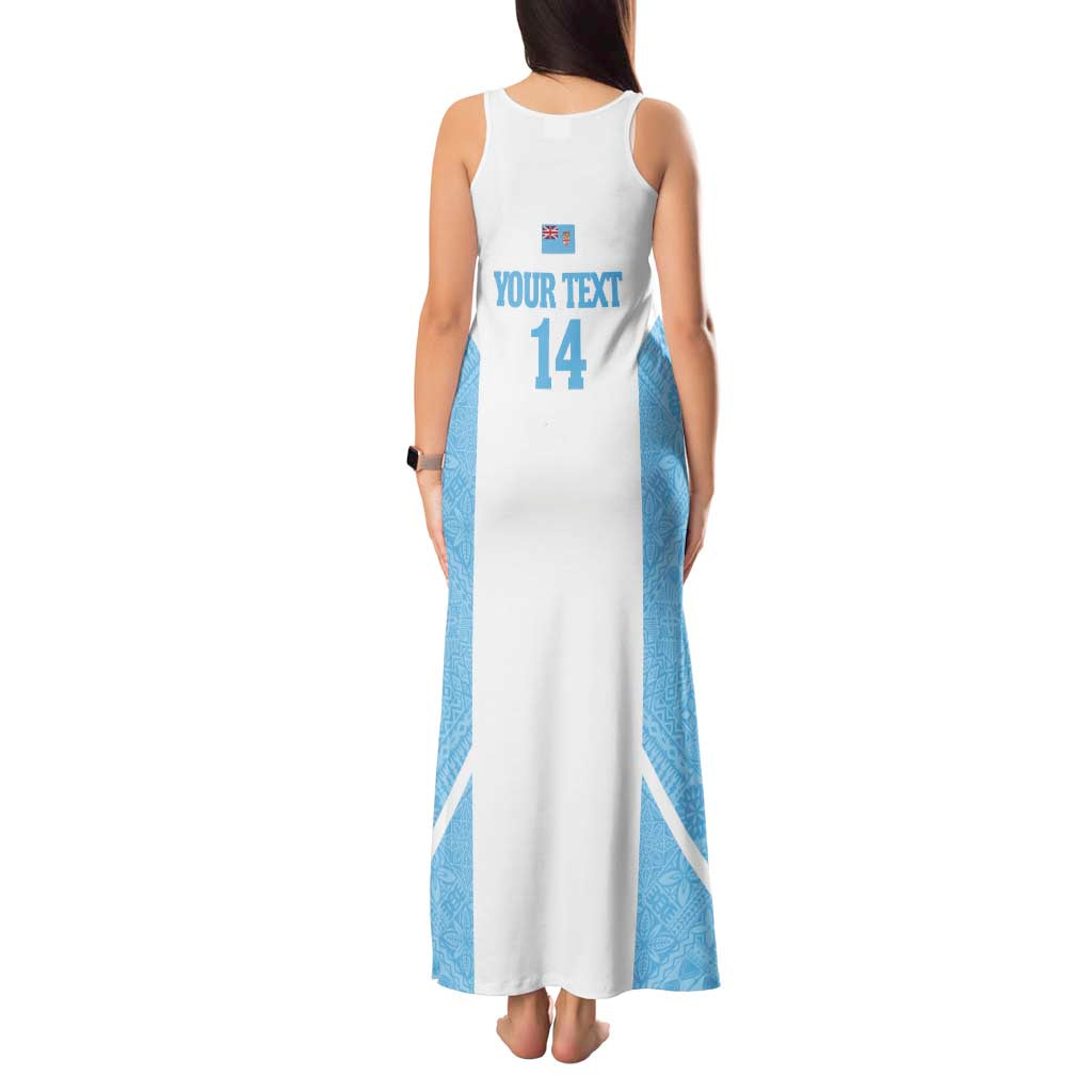 Custom Fiji Tapa Rugby Tank Maxi Dress Flying Fijian Blue And White Version
