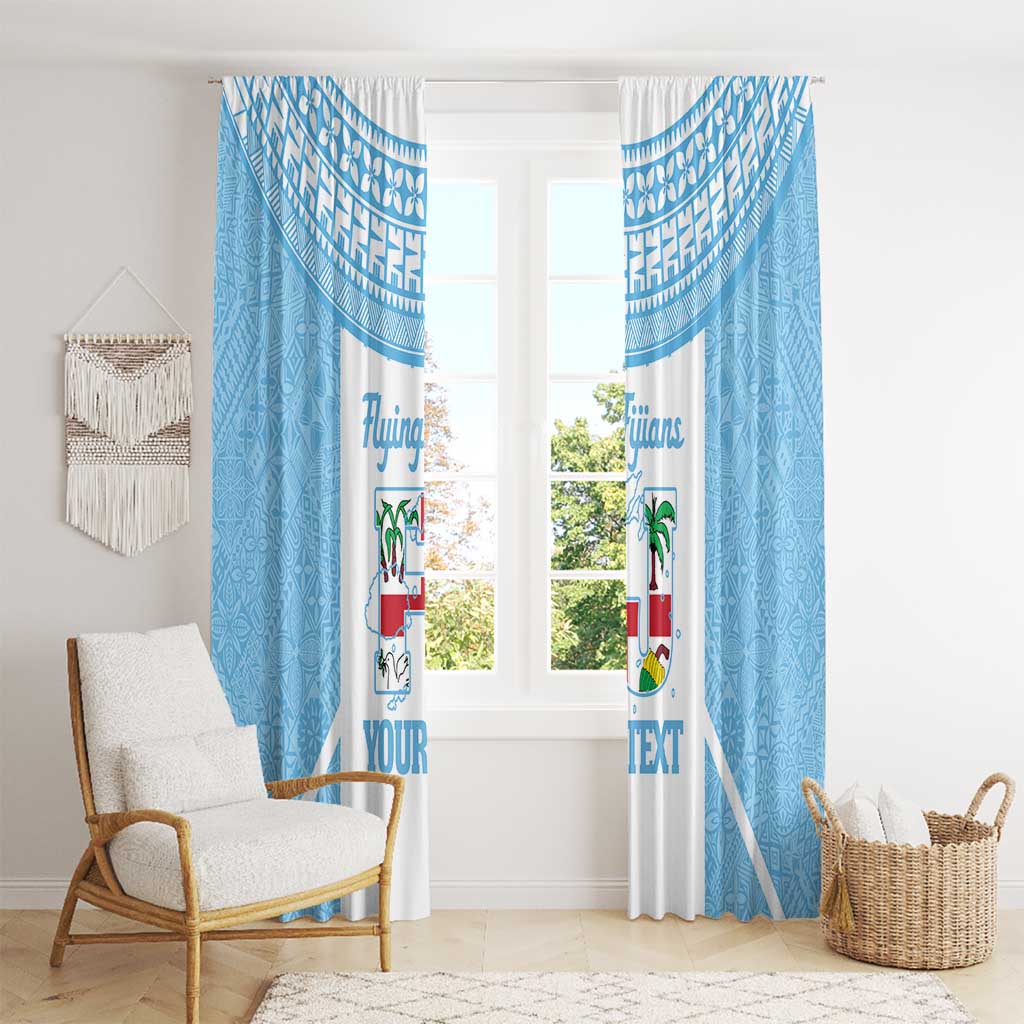 Custom Fiji Tapa Rugby Window Curtain Flying Fijian Blue And White Version