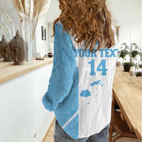 Custom Fiji Tapa Rugby Women Casual Shirt Flying Fijian Blue And White Version