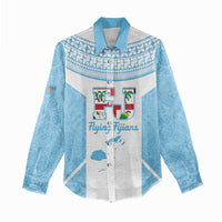 Custom Fiji Tapa Rugby Women Casual Shirt Flying Fijian Blue And White Version