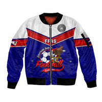 Personalised American Samoa Football Sleeve Zip Bomber Jacket Polynesian Sporty Style LT14 Unisex Blue - Polynesian Pride