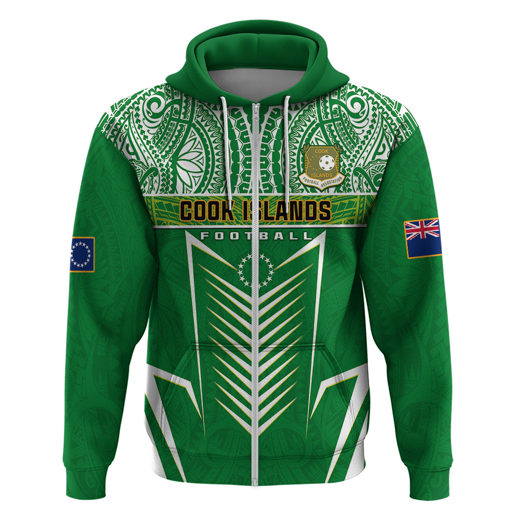 Cook Islands Football Hoodie Go Kuki Airani Polynesian Sporty Style LT14 Zip Hoodie Green - Polynesian Pride