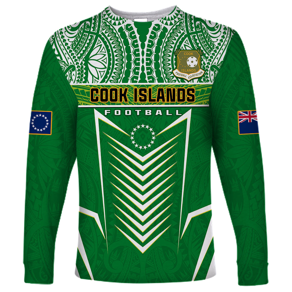 Cook Islands Football Long Sleeve Shirt Go Kuki Airani Polynesian Sporty Style LT14 Unisex Green - Polynesian Pride