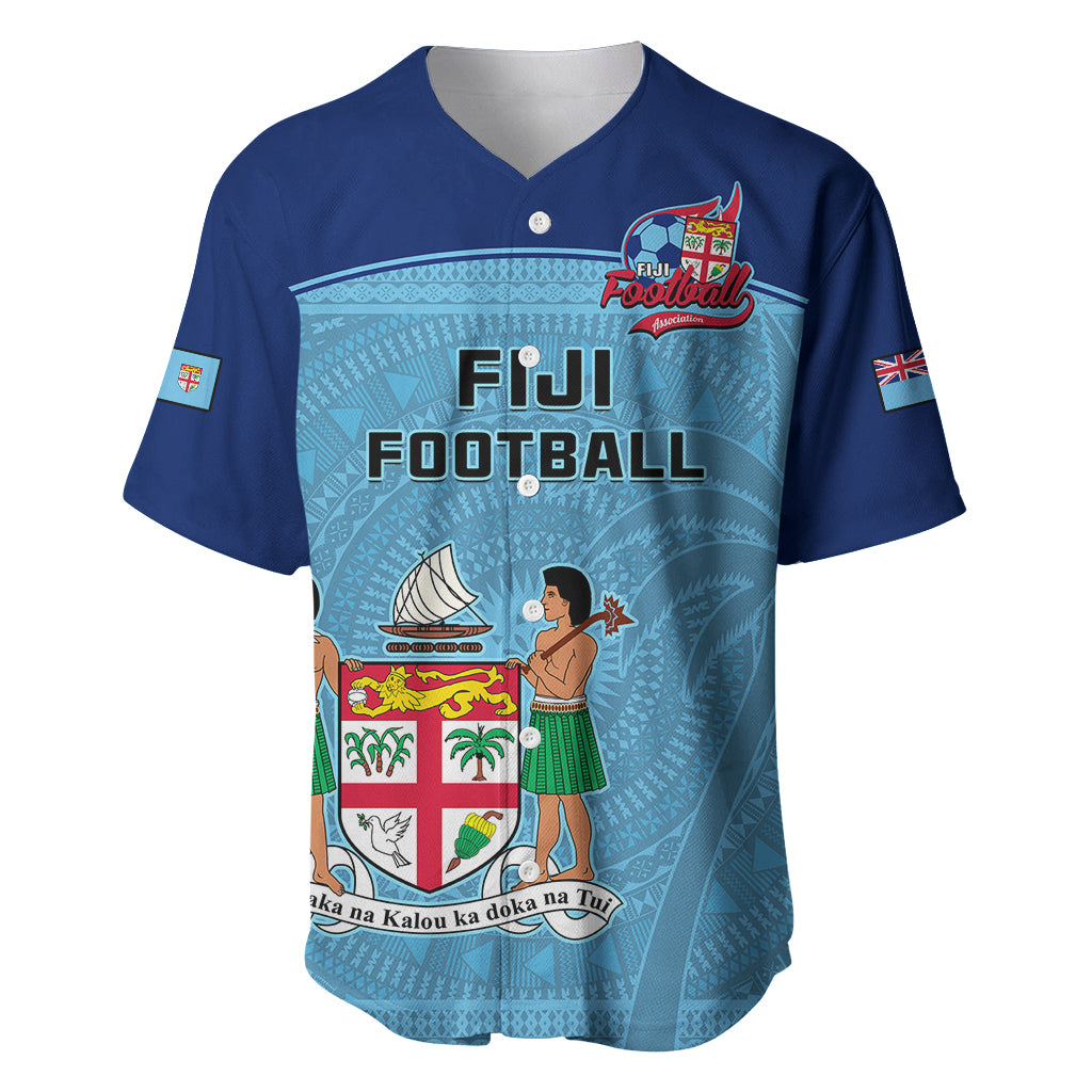 Fiji Football Baseball Jersey Fijian Tapa Pattern Sporty Style LT14 Blue - Polynesian Pride