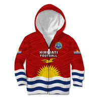 Personalised Kiribati Football Kid Hoodie Polynesian Pattern Mix Kiribatian Flag LT14 Zip Hoodie Red - Polynesian Pride