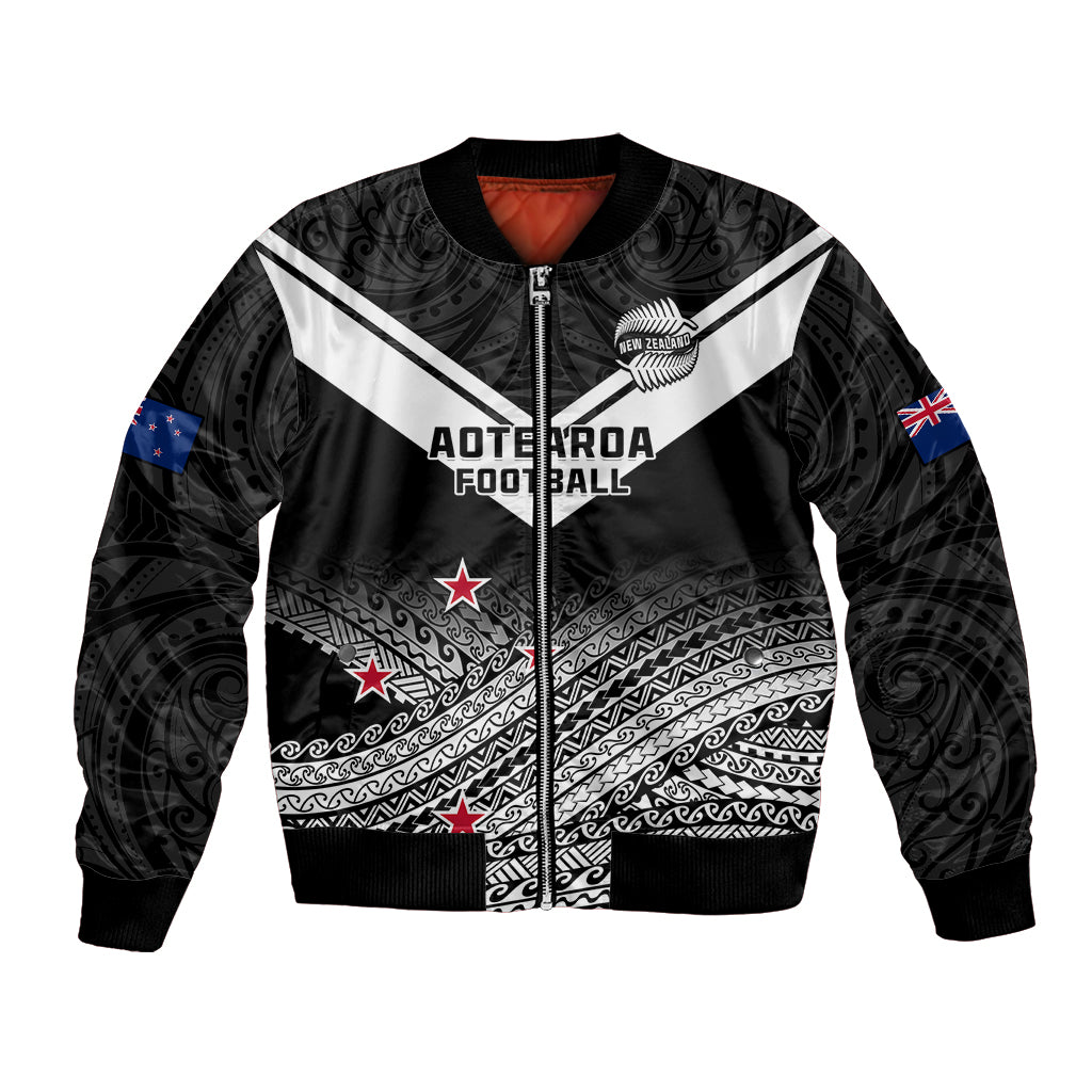 Aotearoa Football Bomber Jacket Go New Zealand Maori Fern Pattern LT14 Unisex Black - Polynesian Pride