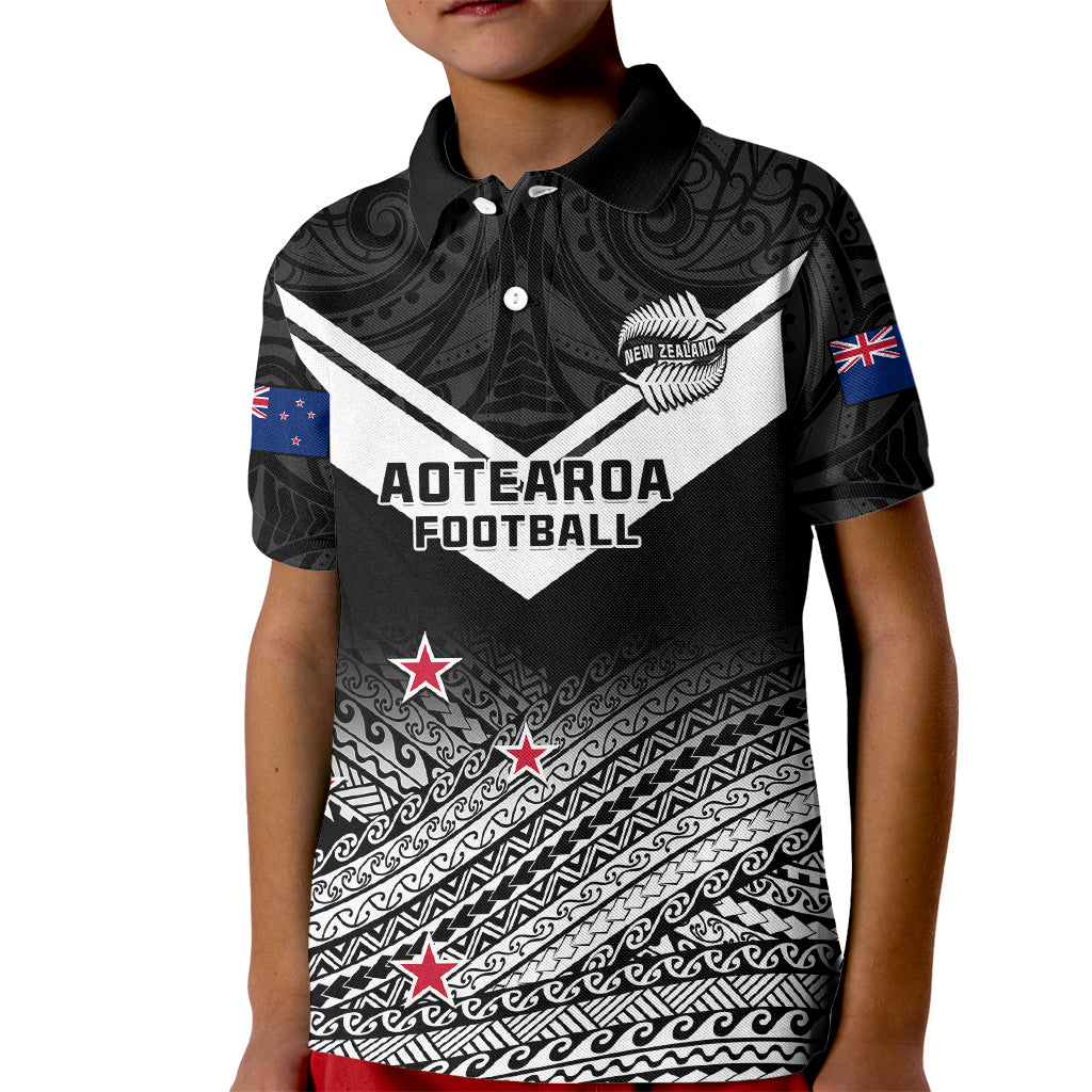 Aotearoa Football Kid Polo Shirt Go New Zealand Maori Fern Pattern LT14 Kid Black - Polynesian Pride