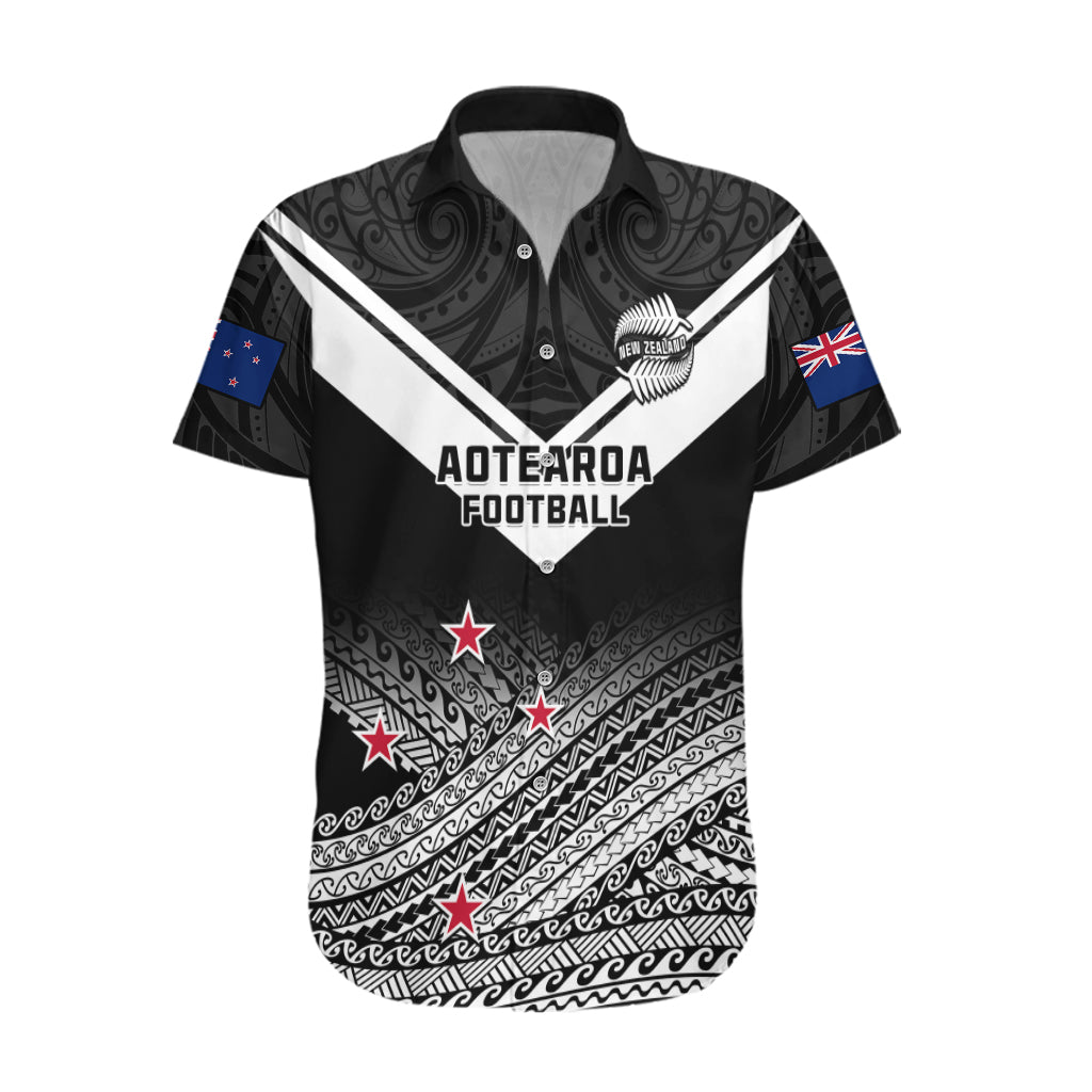 Personalised Aotearoa Football Hawaiian Shirt Go New Zealand Maori Fern Pattern LT14 Black - Polynesian Pride