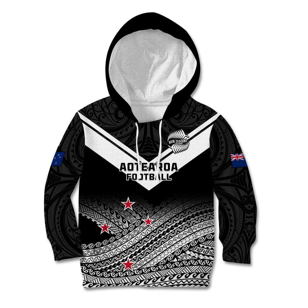 Personalised Aotearoa Football Kid Hoodie Go New Zealand Maori Fern Pattern LT14 Hoodie Black - Polynesian Pride