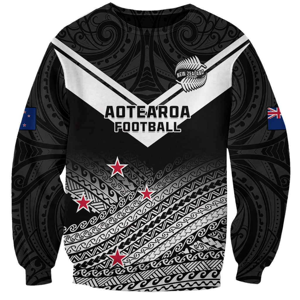 Personalised Aotearoa Football Sweatshirt Go New Zealand Maori Fern Pattern LT14 Unisex Black - Polynesian Pride