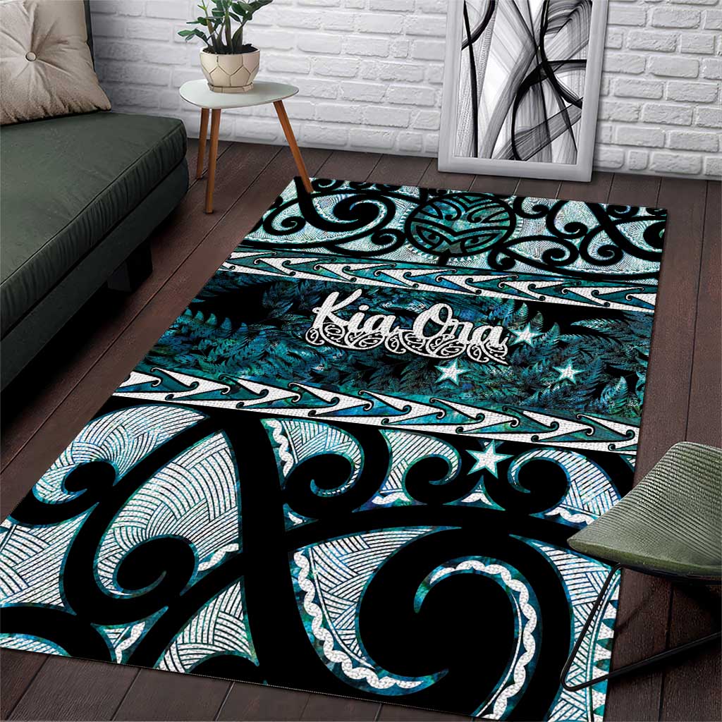 Kia Ora New Zealand Area Rug Aotearoa Proud Maori Paua Shell Silver Fern - Polynesian Pride