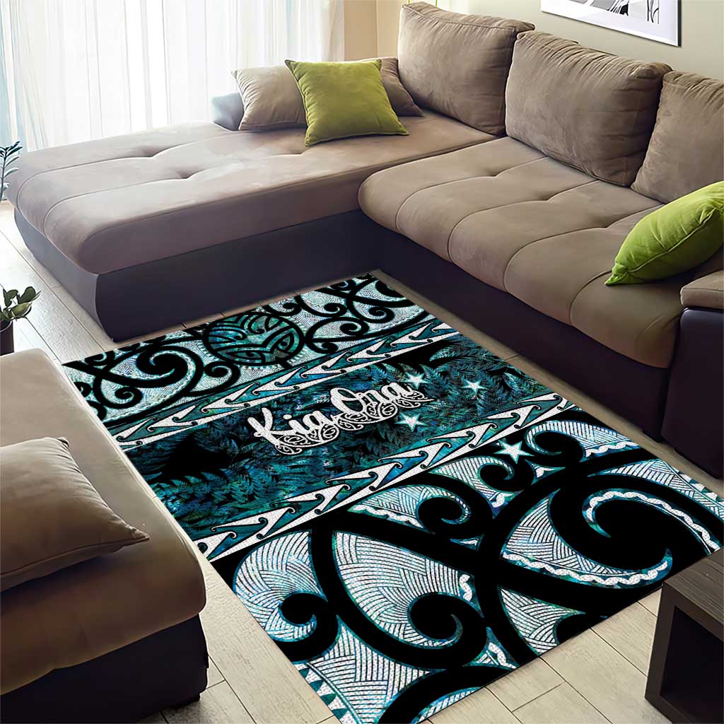 Kia Ora New Zealand Area Rug Aotearoa Proud Maori Paua Shell Silver Fern - Polynesian Pride